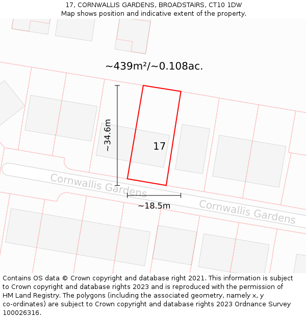 17, CORNWALLIS GARDENS, BROADSTAIRS, CT10 1DW: Plot and title map