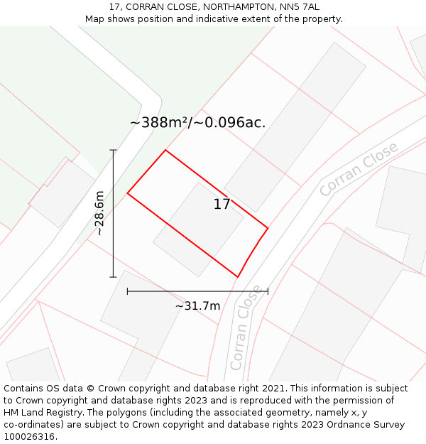 17, CORRAN CLOSE, NORTHAMPTON, NN5 7AL: Plot and title map