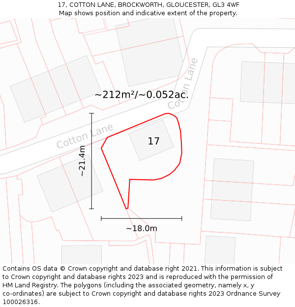 17, COTTON LANE, BROCKWORTH, GLOUCESTER, GL3 4WF: Plot and title map