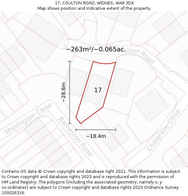 17, COULTON ROAD, WIDNES, WA8 3DX: Plot and title map