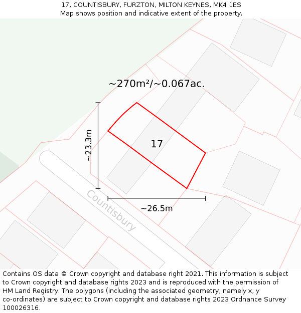 17, COUNTISBURY, FURZTON, MILTON KEYNES, MK4 1ES: Plot and title map