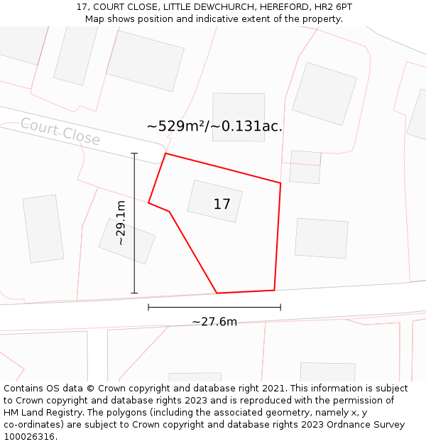 17, COURT CLOSE, LITTLE DEWCHURCH, HEREFORD, HR2 6PT: Plot and title map