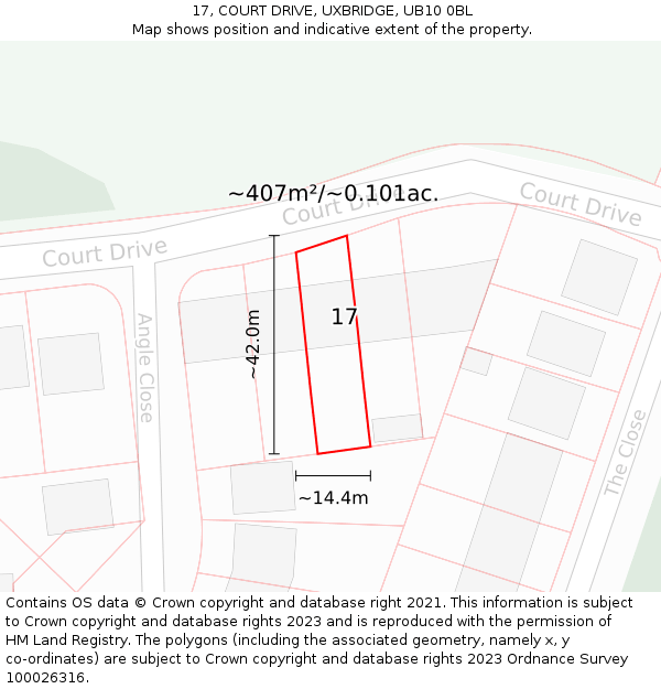 17, COURT DRIVE, UXBRIDGE, UB10 0BL: Plot and title map