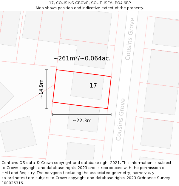 17, COUSINS GROVE, SOUTHSEA, PO4 9RP: Plot and title map