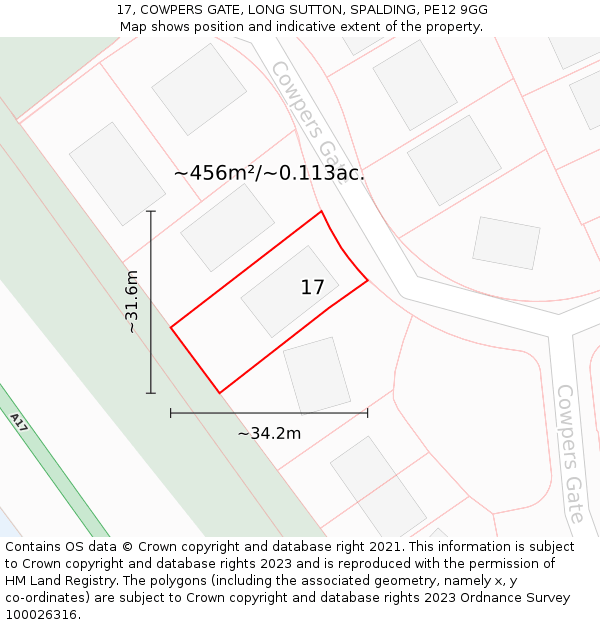 17, COWPERS GATE, LONG SUTTON, SPALDING, PE12 9GG: Plot and title map