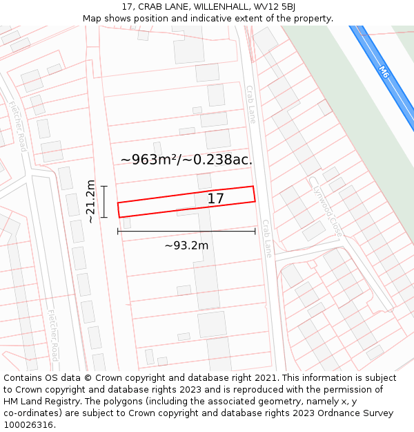 17, CRAB LANE, WILLENHALL, WV12 5BJ: Plot and title map