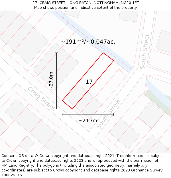 17, CRAIG STREET, LONG EATON, NOTTINGHAM, NG10 1ET: Plot and title map