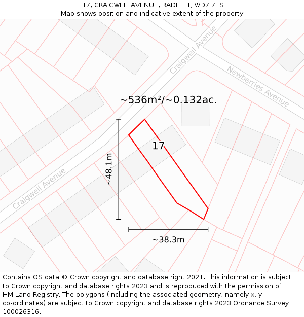 17, CRAIGWEIL AVENUE, RADLETT, WD7 7ES: Plot and title map