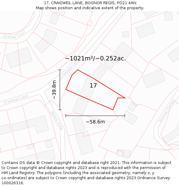 17, CRAIGWEIL LANE, BOGNOR REGIS, PO21 4AN: Plot and title map