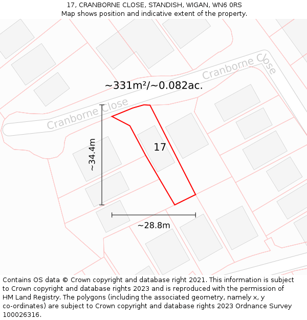 17, CRANBORNE CLOSE, STANDISH, WIGAN, WN6 0RS: Plot and title map