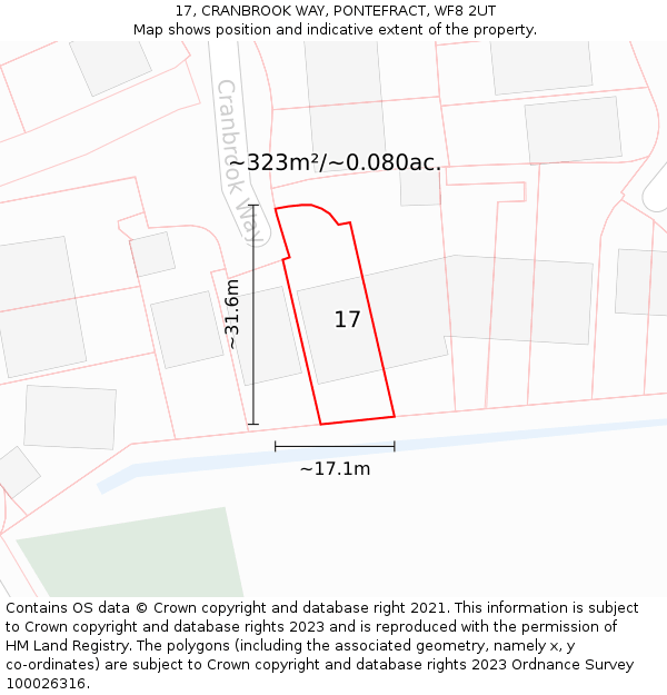 17, CRANBROOK WAY, PONTEFRACT, WF8 2UT: Plot and title map