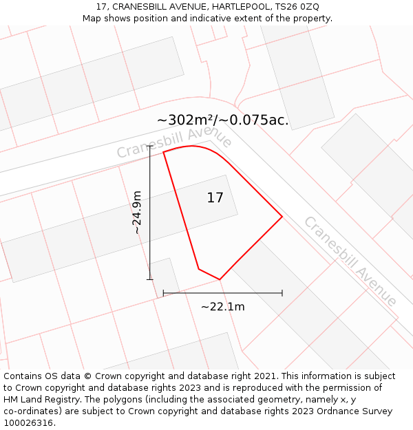 17, CRANESBILL AVENUE, HARTLEPOOL, TS26 0ZQ: Plot and title map