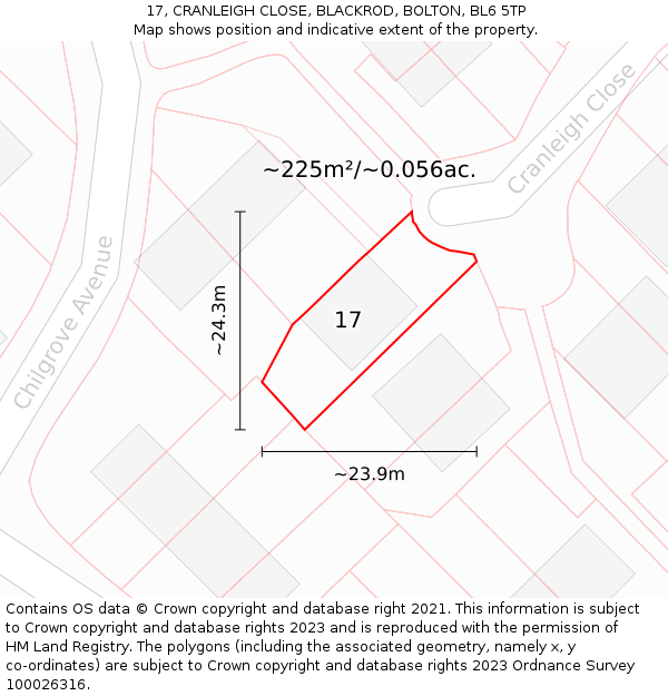 17, CRANLEIGH CLOSE, BLACKROD, BOLTON, BL6 5TP: Plot and title map