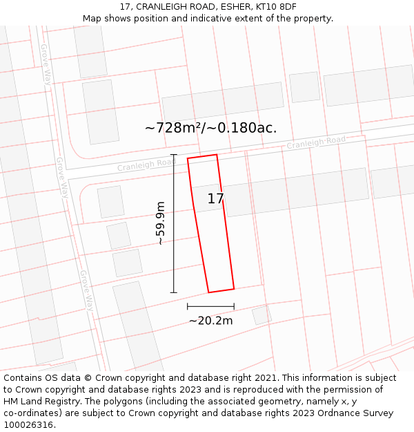 17, CRANLEIGH ROAD, ESHER, KT10 8DF: Plot and title map