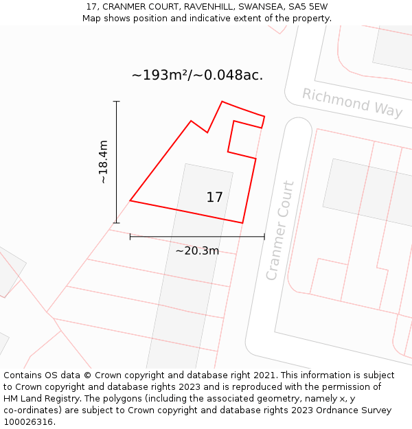 17, CRANMER COURT, RAVENHILL, SWANSEA, SA5 5EW: Plot and title map