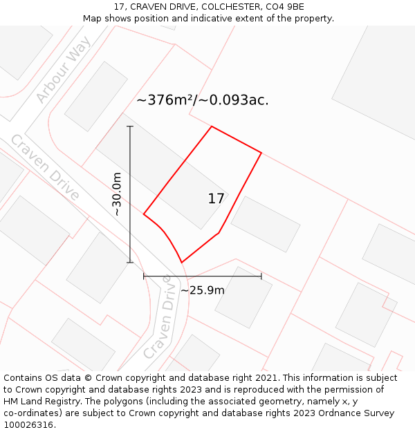 17, CRAVEN DRIVE, COLCHESTER, CO4 9BE: Plot and title map