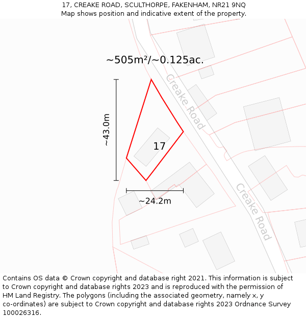 17, CREAKE ROAD, SCULTHORPE, FAKENHAM, NR21 9NQ: Plot and title map