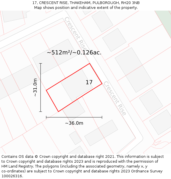 17, CRESCENT RISE, THAKEHAM, PULBOROUGH, RH20 3NB: Plot and title map