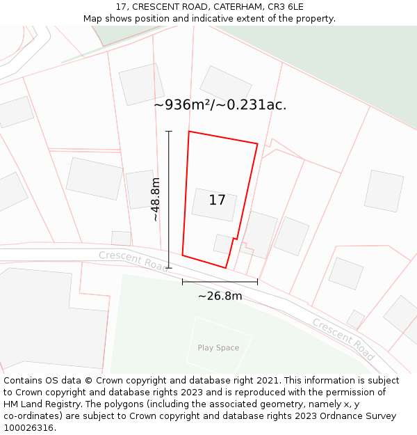 17, CRESCENT ROAD, CATERHAM, CR3 6LE: Plot and title map