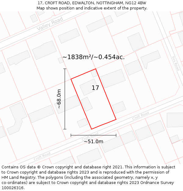 17, CROFT ROAD, EDWALTON, NOTTINGHAM, NG12 4BW: Plot and title map