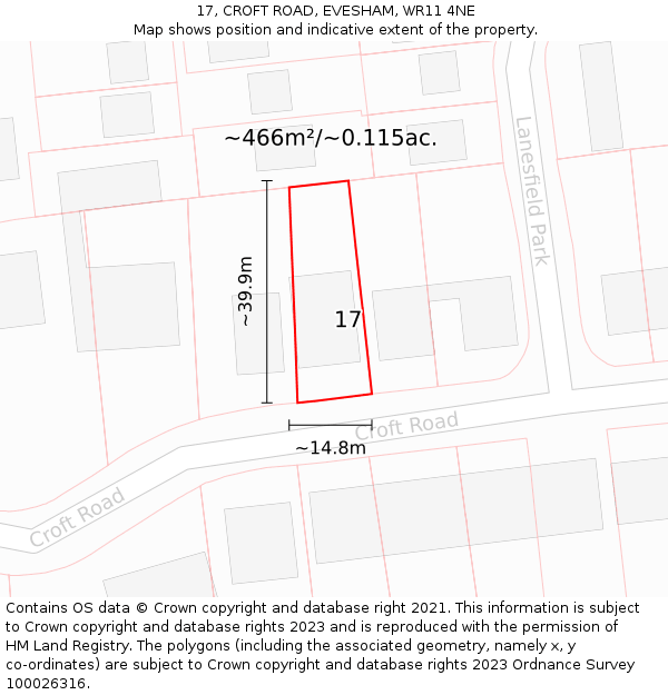17, CROFT ROAD, EVESHAM, WR11 4NE: Plot and title map