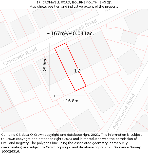 17, CROMWELL ROAD, BOURNEMOUTH, BH5 2JN: Plot and title map