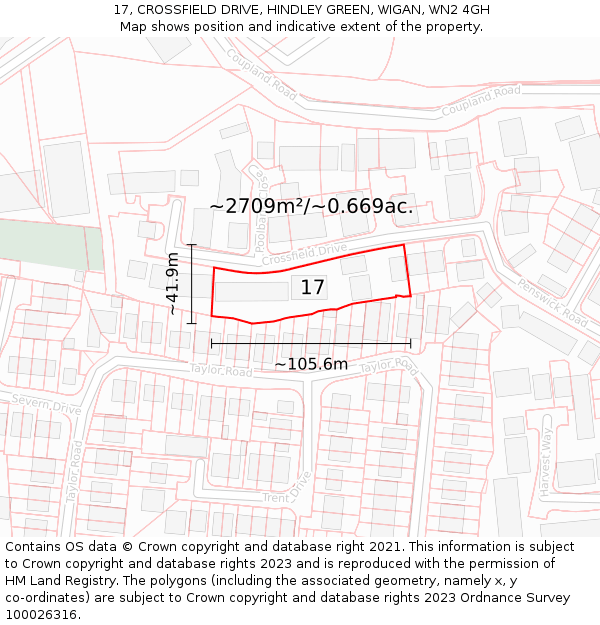 17, CROSSFIELD DRIVE, HINDLEY GREEN, WIGAN, WN2 4GH: Plot and title map