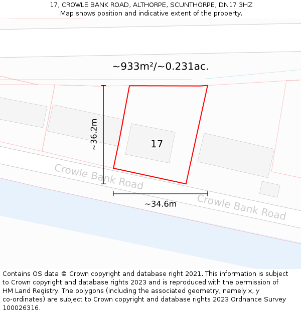 17, CROWLE BANK ROAD, ALTHORPE, SCUNTHORPE, DN17 3HZ: Plot and title map