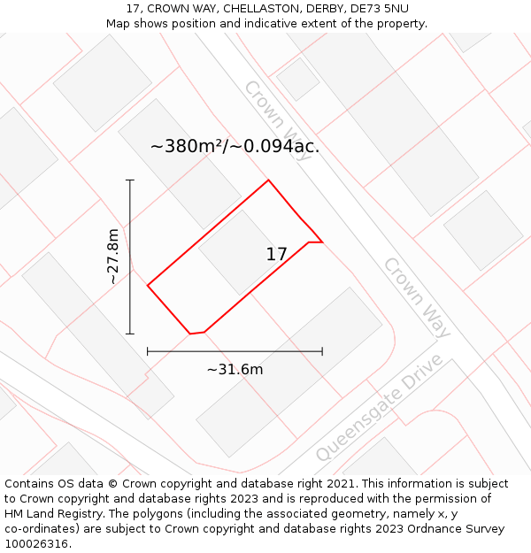 17, CROWN WAY, CHELLASTON, DERBY, DE73 5NU: Plot and title map