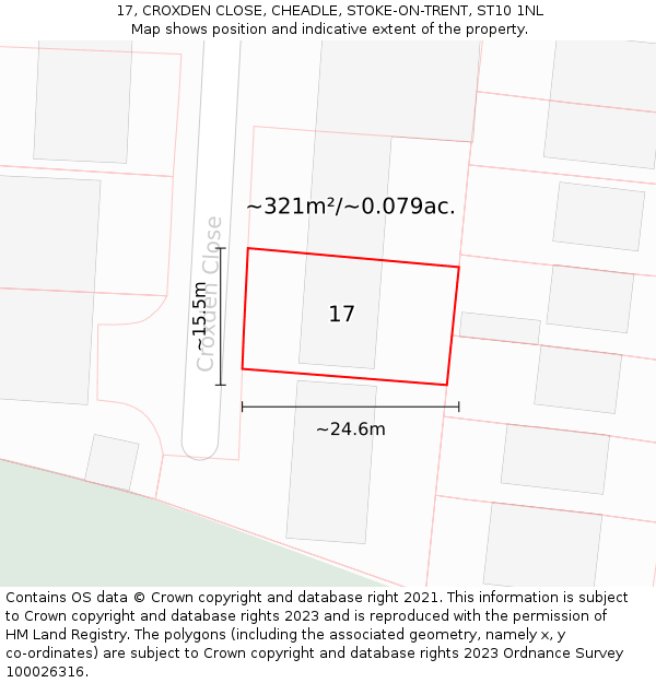 17, CROXDEN CLOSE, CHEADLE, STOKE-ON-TRENT, ST10 1NL: Plot and title map