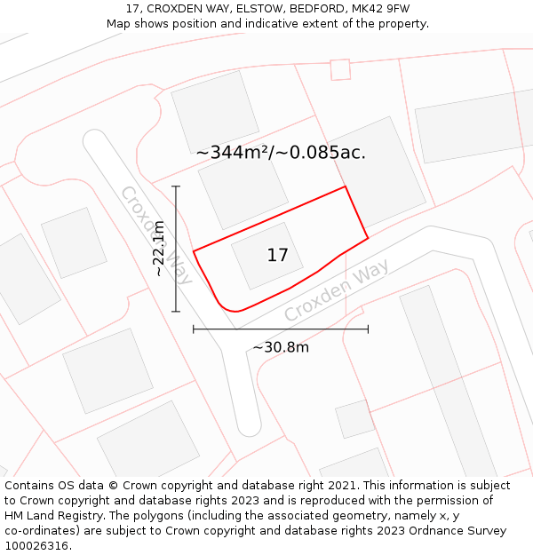 17, CROXDEN WAY, ELSTOW, BEDFORD, MK42 9FW: Plot and title map