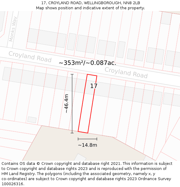 17, CROYLAND ROAD, WELLINGBOROUGH, NN8 2LB: Plot and title map