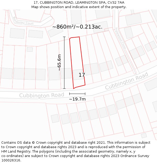 17, CUBBINGTON ROAD, LEAMINGTON SPA, CV32 7AA: Plot and title map