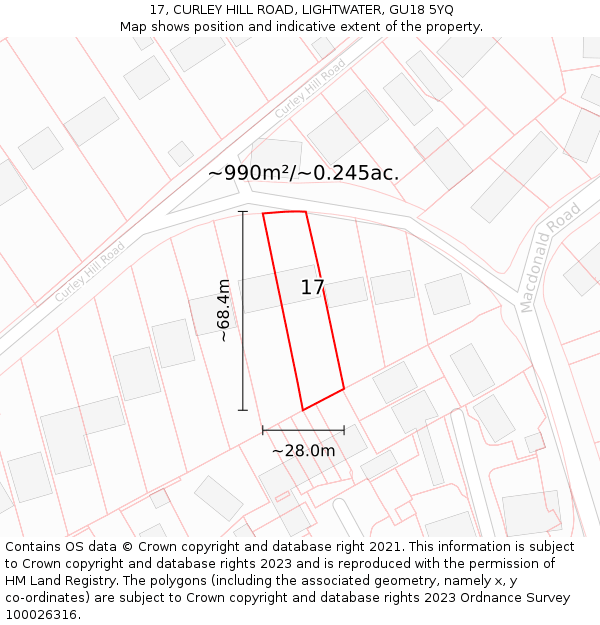 17, CURLEY HILL ROAD, LIGHTWATER, GU18 5YQ: Plot and title map