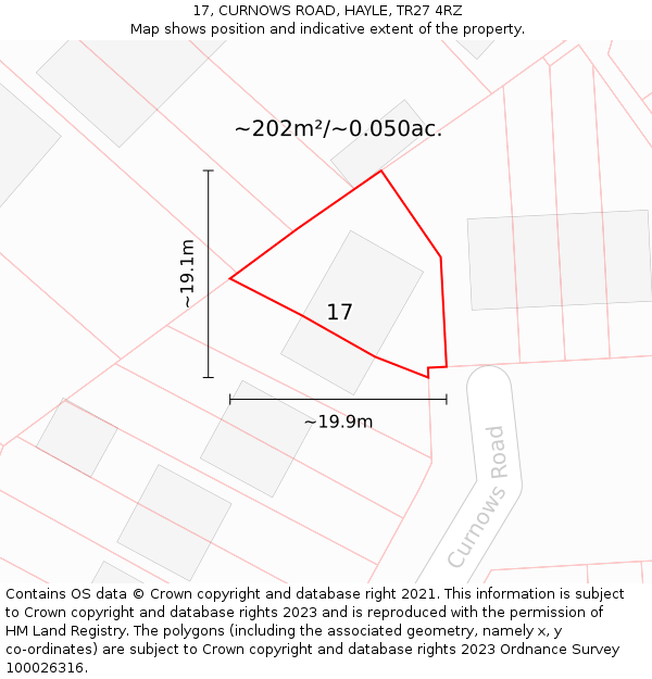 17, CURNOWS ROAD, HAYLE, TR27 4RZ: Plot and title map