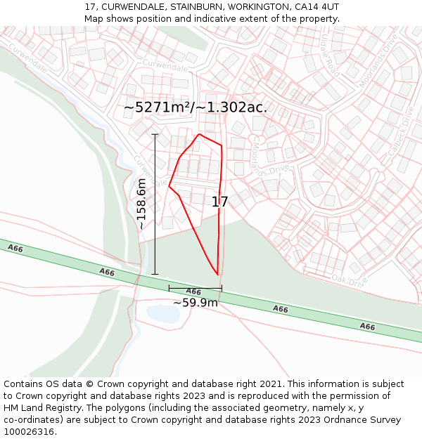 17, CURWENDALE, STAINBURN, WORKINGTON, CA14 4UT: Plot and title map