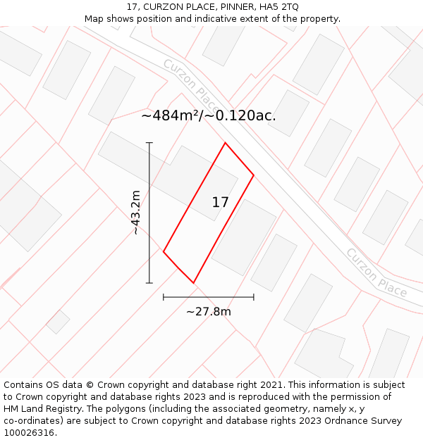 17, CURZON PLACE, PINNER, HA5 2TQ: Plot and title map