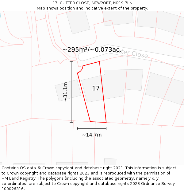 17, CUTTER CLOSE, NEWPORT, NP19 7LN: Plot and title map