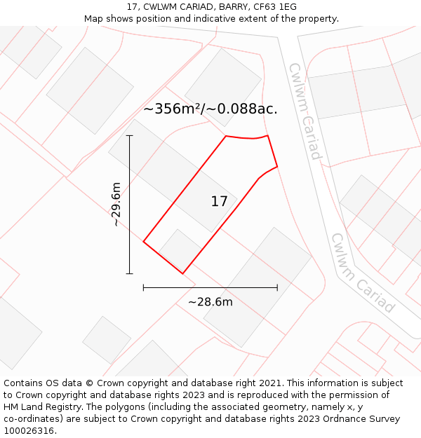 17, CWLWM CARIAD, BARRY, CF63 1EG: Plot and title map