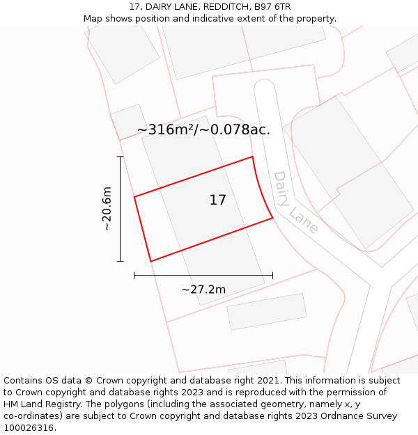 17, DAIRY LANE, REDDITCH, B97 6TR: Plot and title map