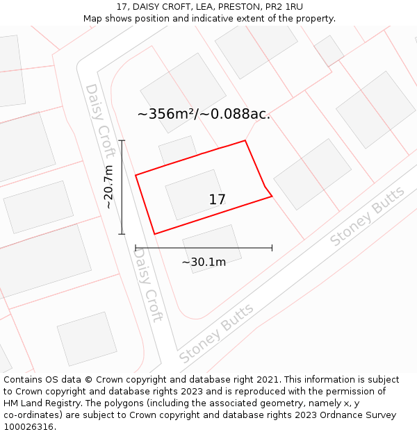 17, DAISY CROFT, LEA, PRESTON, PR2 1RU: Plot and title map