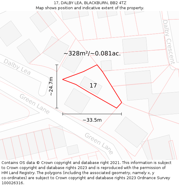 17, DALBY LEA, BLACKBURN, BB2 4TZ: Plot and title map