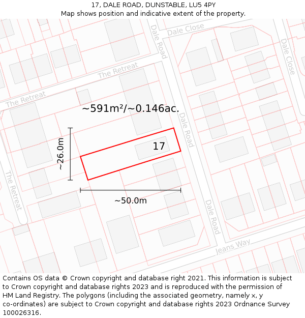 17, DALE ROAD, DUNSTABLE, LU5 4PY: Plot and title map