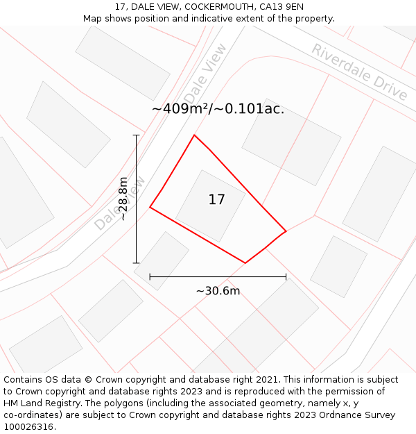 17, DALE VIEW, COCKERMOUTH, CA13 9EN: Plot and title map