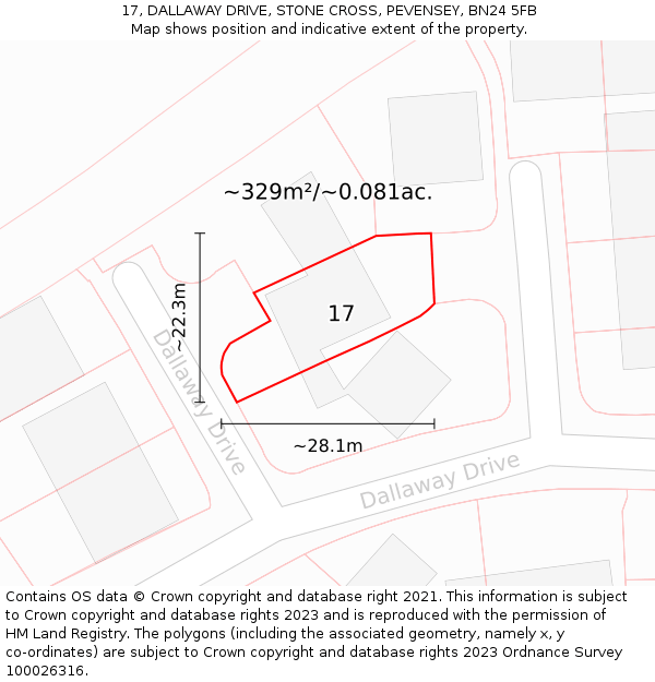 17, DALLAWAY DRIVE, STONE CROSS, PEVENSEY, BN24 5FB: Plot and title map