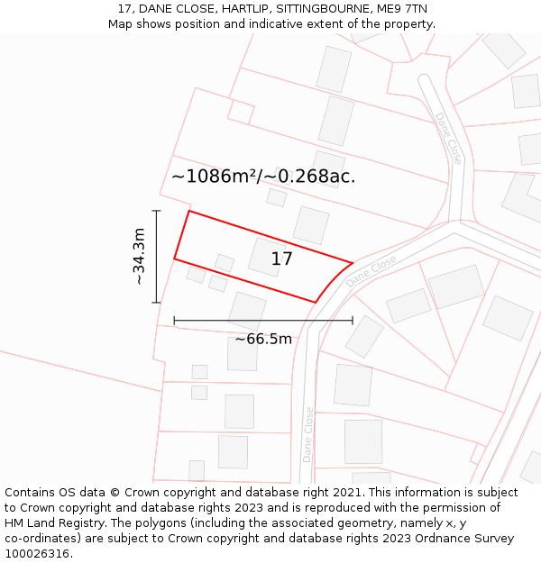 17, DANE CLOSE, HARTLIP, SITTINGBOURNE, ME9 7TN: Plot and title map