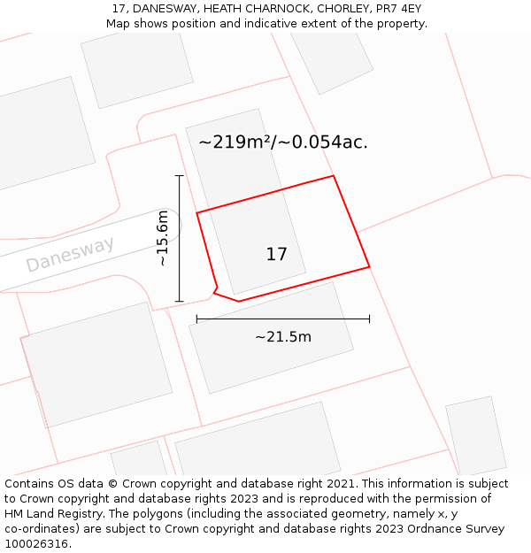 17, DANESWAY, HEATH CHARNOCK, CHORLEY, PR7 4EY: Plot and title map