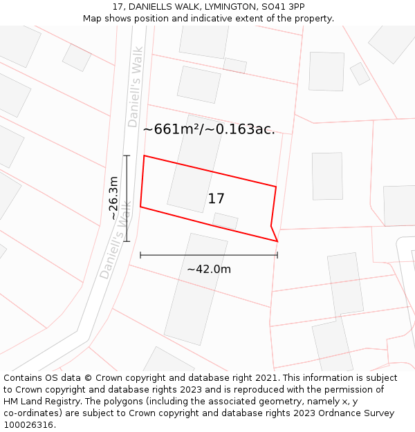 17, DANIELLS WALK, LYMINGTON, SO41 3PP: Plot and title map