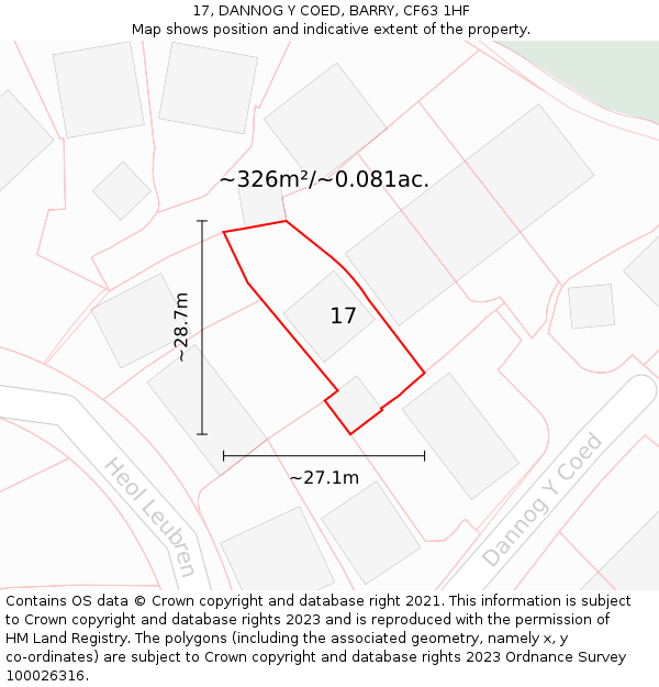 17, DANNOG Y COED, BARRY, CF63 1HF: Plot and title map