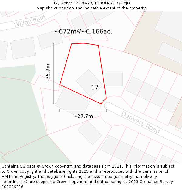 17, DANVERS ROAD, TORQUAY, TQ2 8JB: Plot and title map